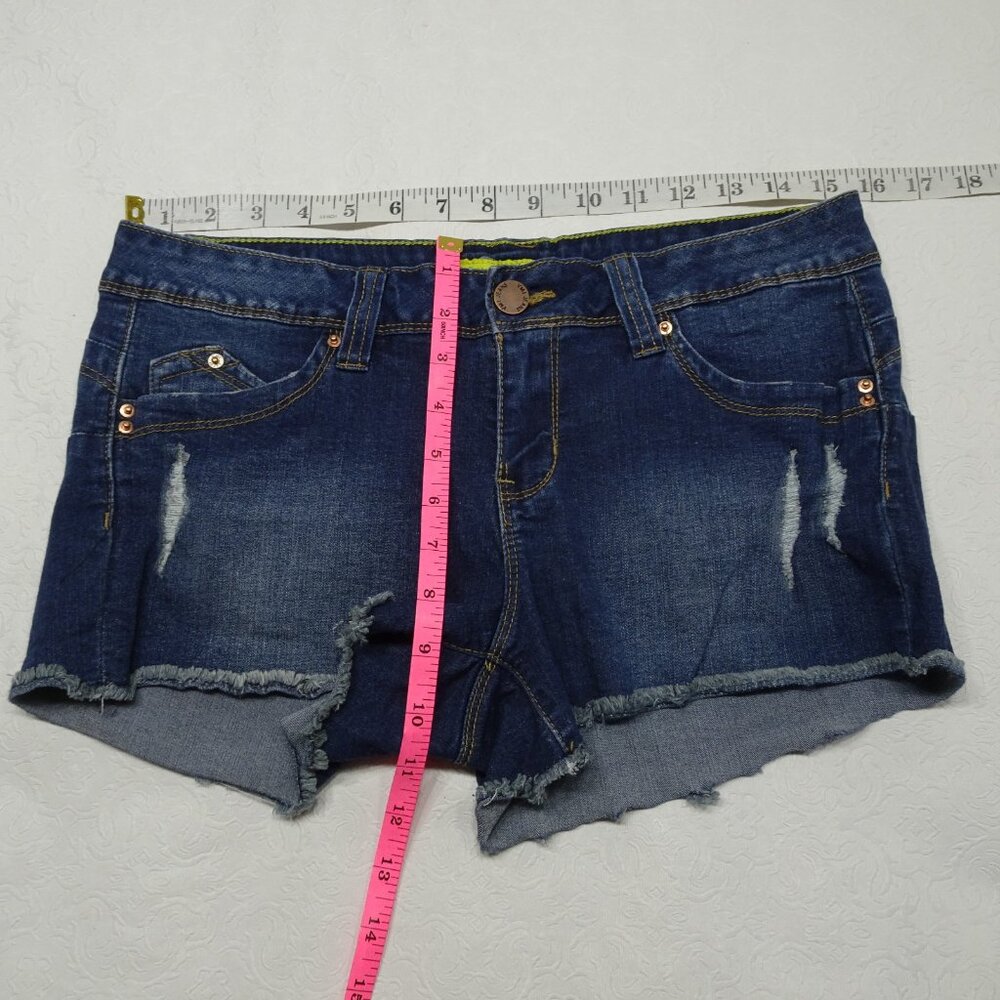 YMI Wannabettabutt Jean Shorts Size 9 Distressed Cotton Stretch Raw Hem Grunge - Picture 2 of 7